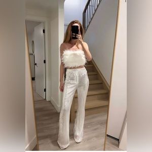 12th Tribe Genevieve White Sequin Trousers XS